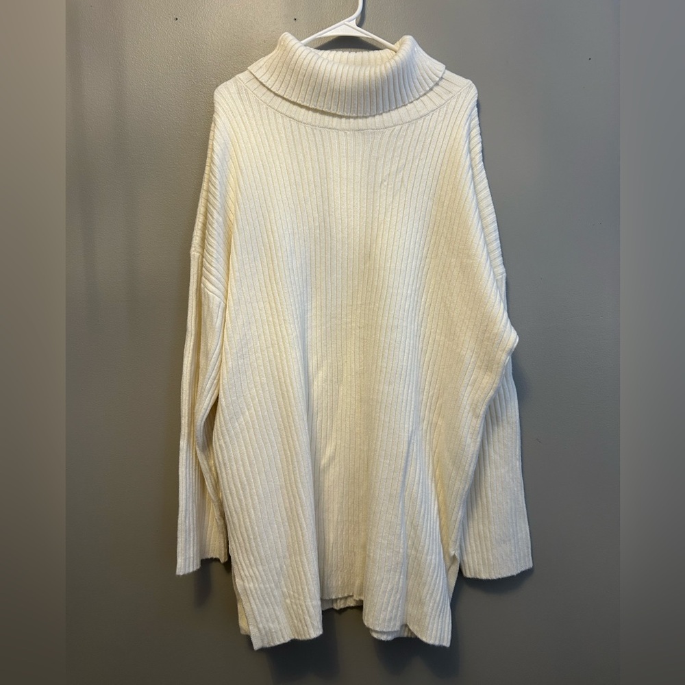 SHEIN Cream Ribbed Turtleneck Sweater dress